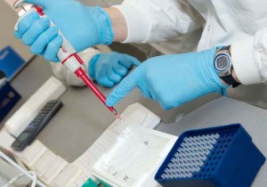 Lab pipetting into sample tray: credit NIHR BioResource